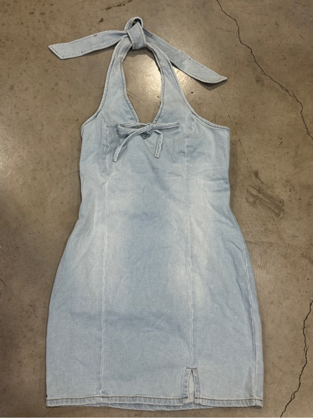 Light Wash Denim Halter Mini Dress - Picture 1 of 5